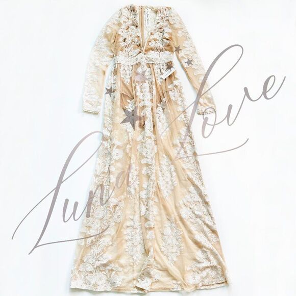 FOR LOVE & LEMONS x FREE PEOPLE Temecula Maxi Dress In Ivory NWT - Picture 4 of 13